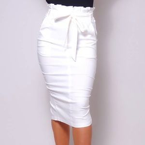NWT! White Career High Waisted Midi Skirt Pleated and Belted